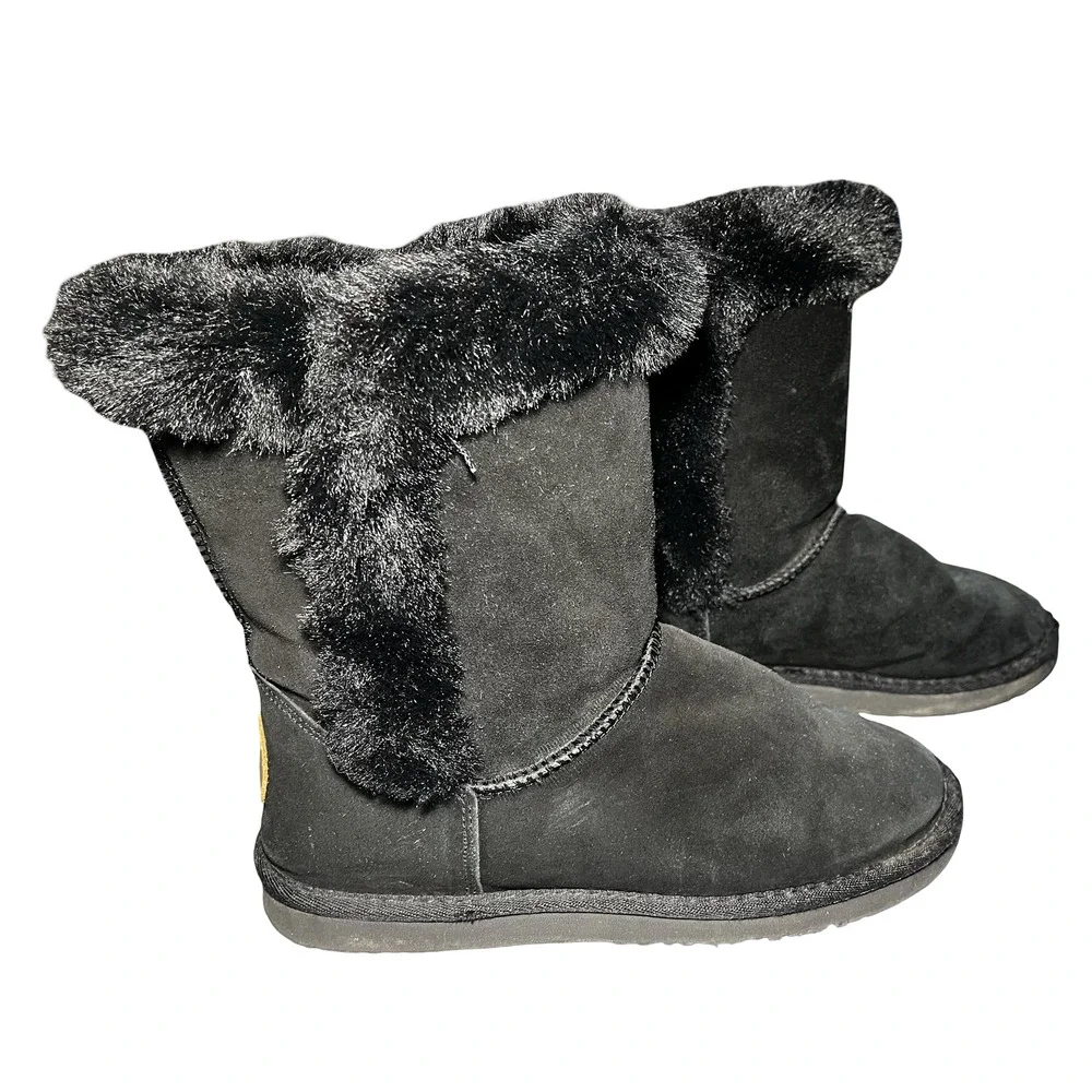 Lamo‎ Boots Womens Size 8 Black Camelia Suede Faux Fur Lined Sheepskin Winter